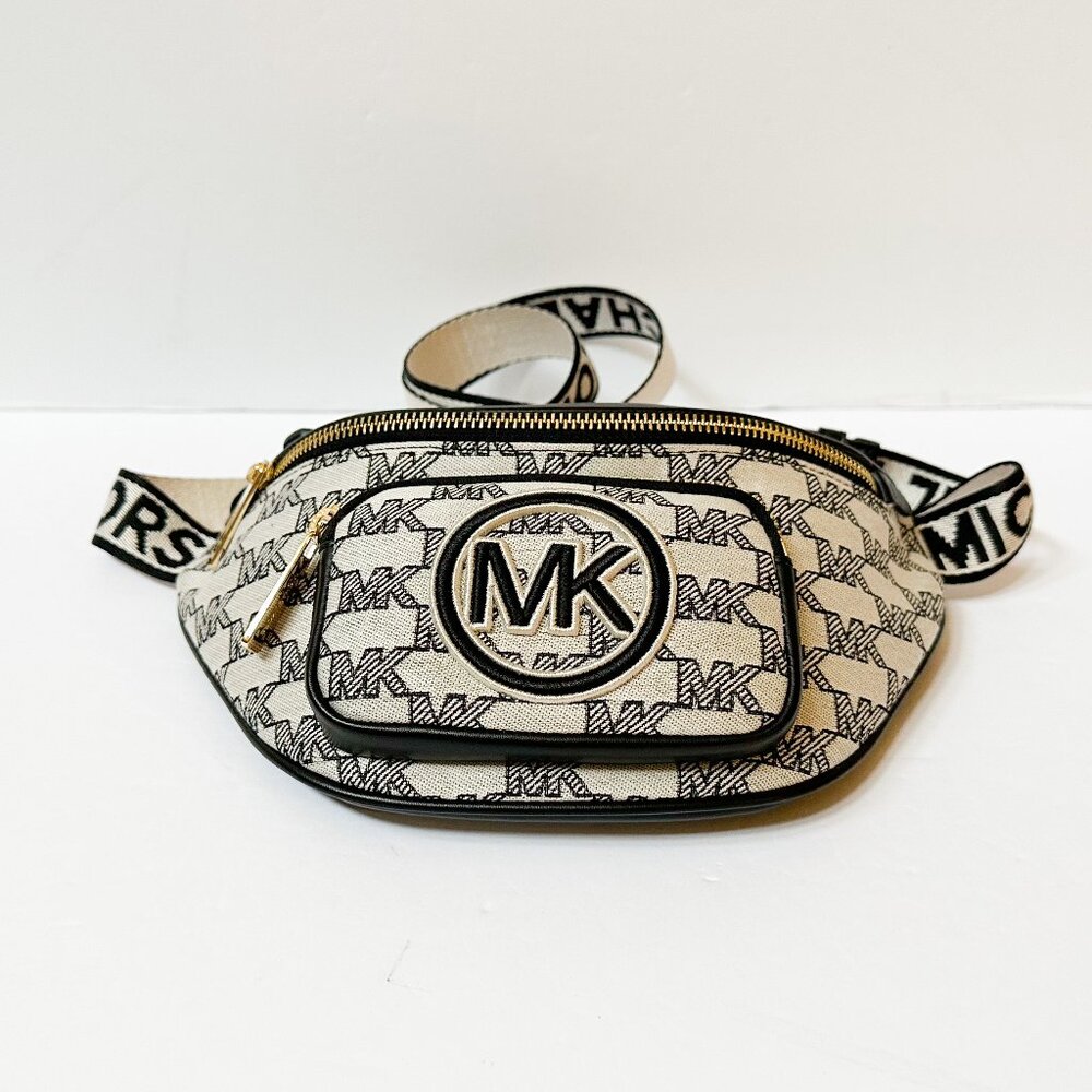 Michael Kors Erin XS Waist Pack Crossbody Fanny Pack Bag MK Graphic Beige Black - Picture 5 of 12